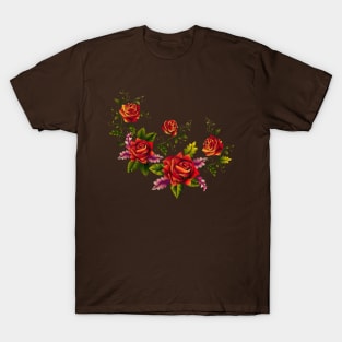 Red roses embroidery bouquet T-Shirt